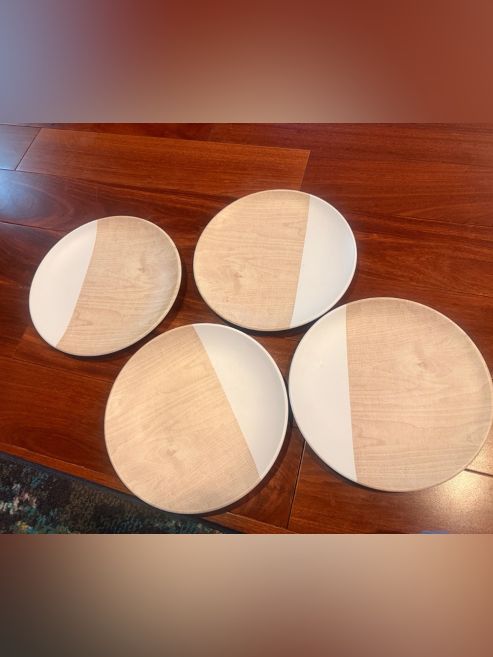 Tahari Home Melamine Modern Plate Set – Neutral + Wood Accent (Set of 4)